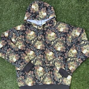 Assholes Live Forever Allover Skull Butterfly Punk Goth Hoodie Sweatshirt L